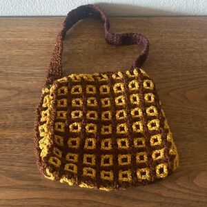 Small brown and Mustard Crochet Shoulder Bag
